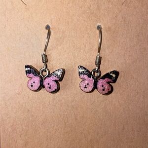 Butterfly Earrings Small Purple Wooden 1” Dangle Fashion Earrings Homemade